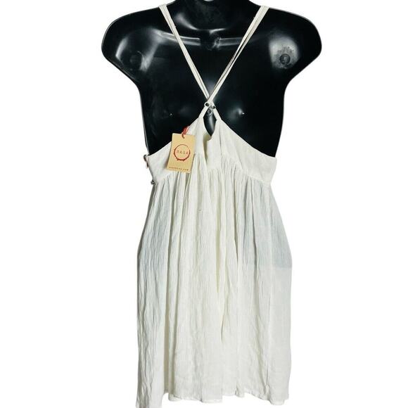 Raga Boho Babydoll Top Dress Womens M White Embroidered Mirrors Hippie NWT - Picture 3 of 13